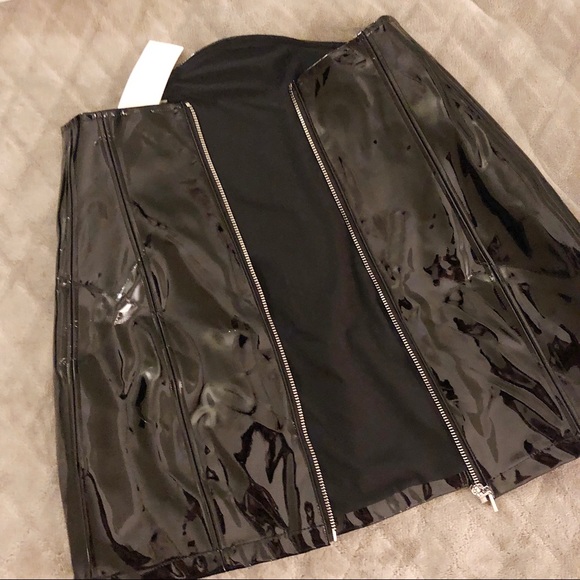 NWT Danielle Bernstein Black Patent Leather High Waisted Mini Skirt - Picture 7 of 7